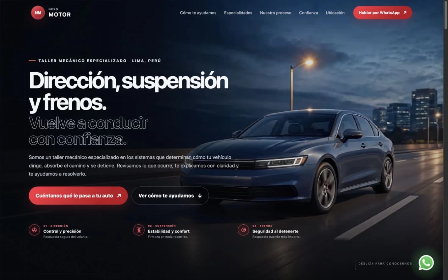 Captura de una web de muestra para un taller automotriz.