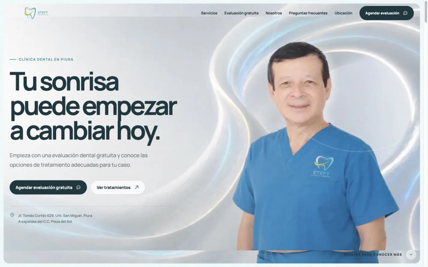 Captura de una web de muestra para una clínica dental.